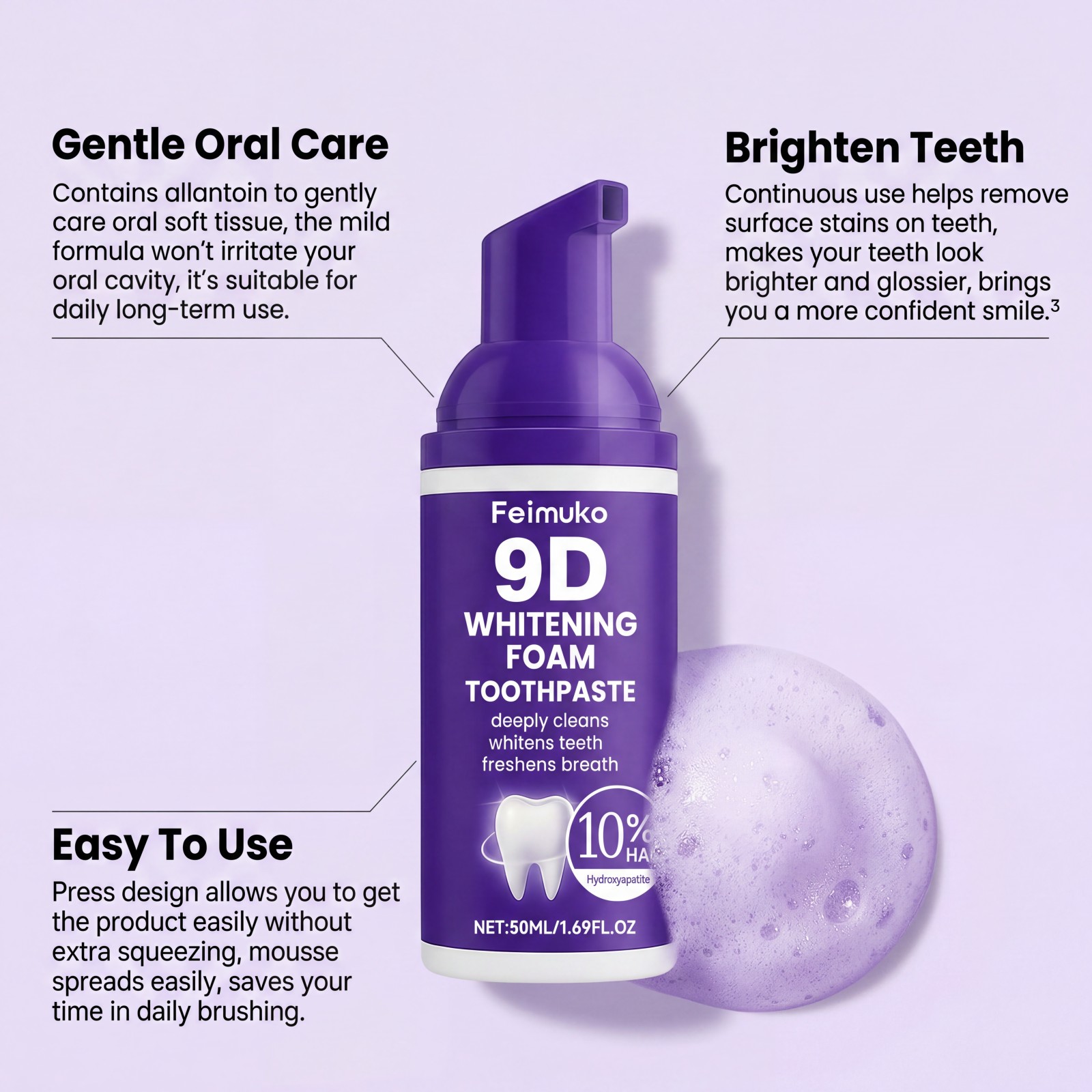 9D Purple Tooth Mousse Foam To - огляд і ціна Hydroxyapatite Toothpaste